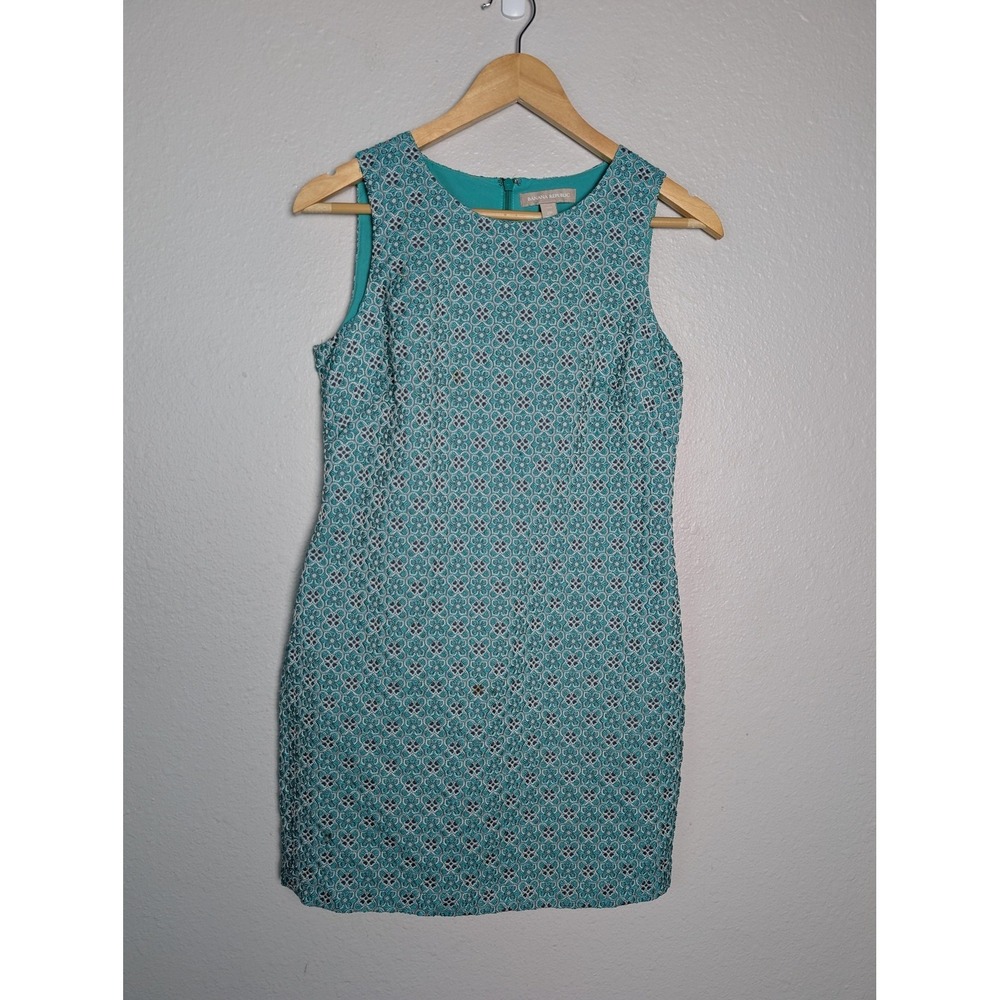 Banana Republic Dress Womens 2P Green Knee Length Sheath Lined Zip Jacquard